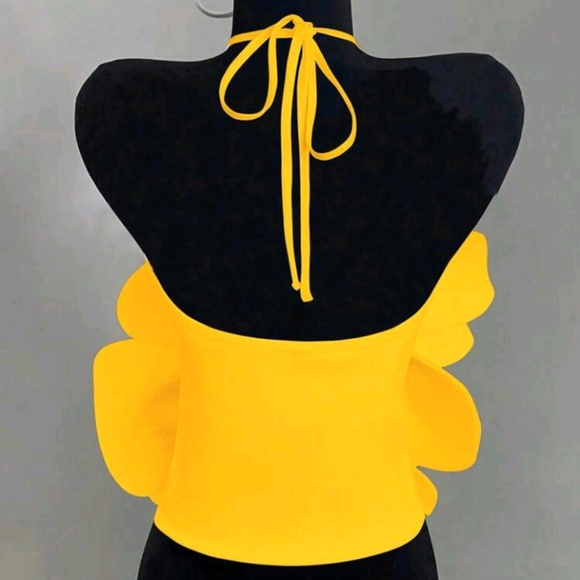 Women Tie-Up Halter Neck Tight Fit Sleeveless Top With White Floral Decor - Picture 2 of 5